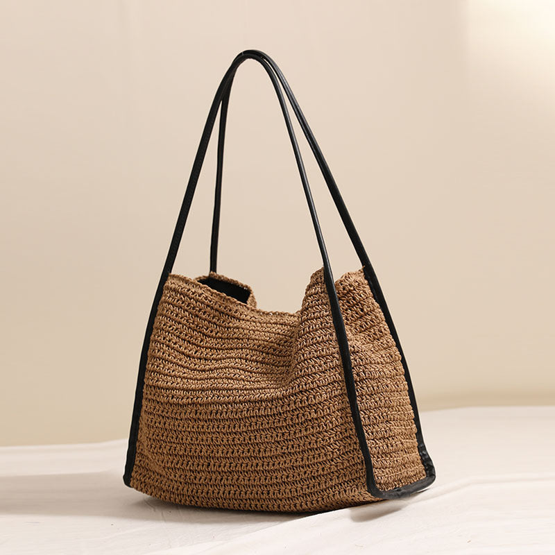 French Large Capacity Straw Bag Niche Solid Color Straw Bag Woven Bag Women Vacation Beach Bag Shoulder Bag Bella Mia