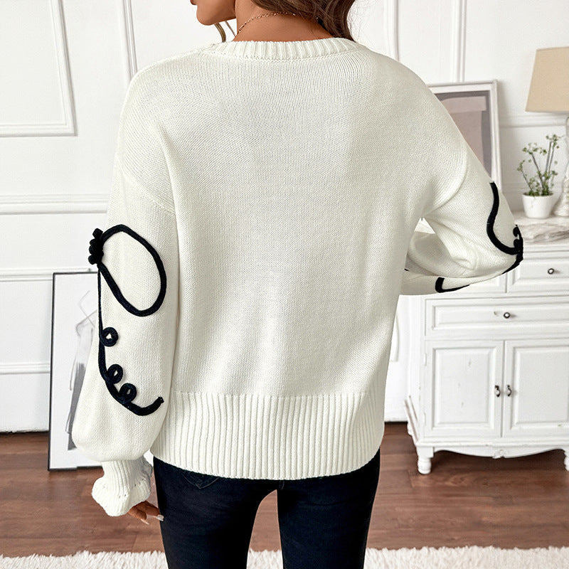 Autumn Winter Cute Sweet Loose Bow Decorative round Neck Sweater for Women Bella Mia