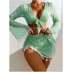 Solid Color Tassel Four Piece Swimsuit Bikini Bikini Swimsuit for Women Bella Mia