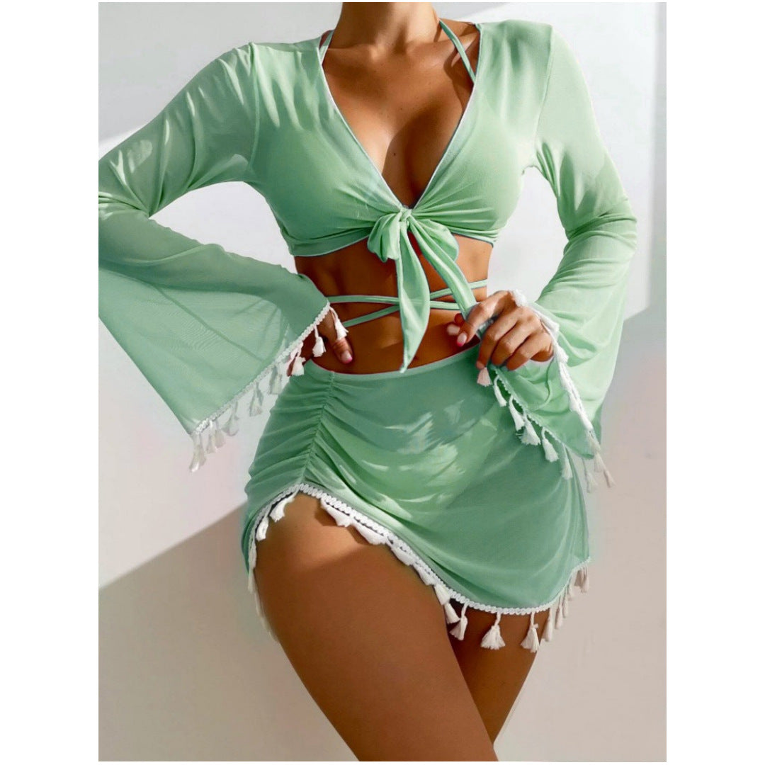 Solid Color Tassel Four Piece Swimsuit Bikini Bikini Swimsuit for Women Bella Mia