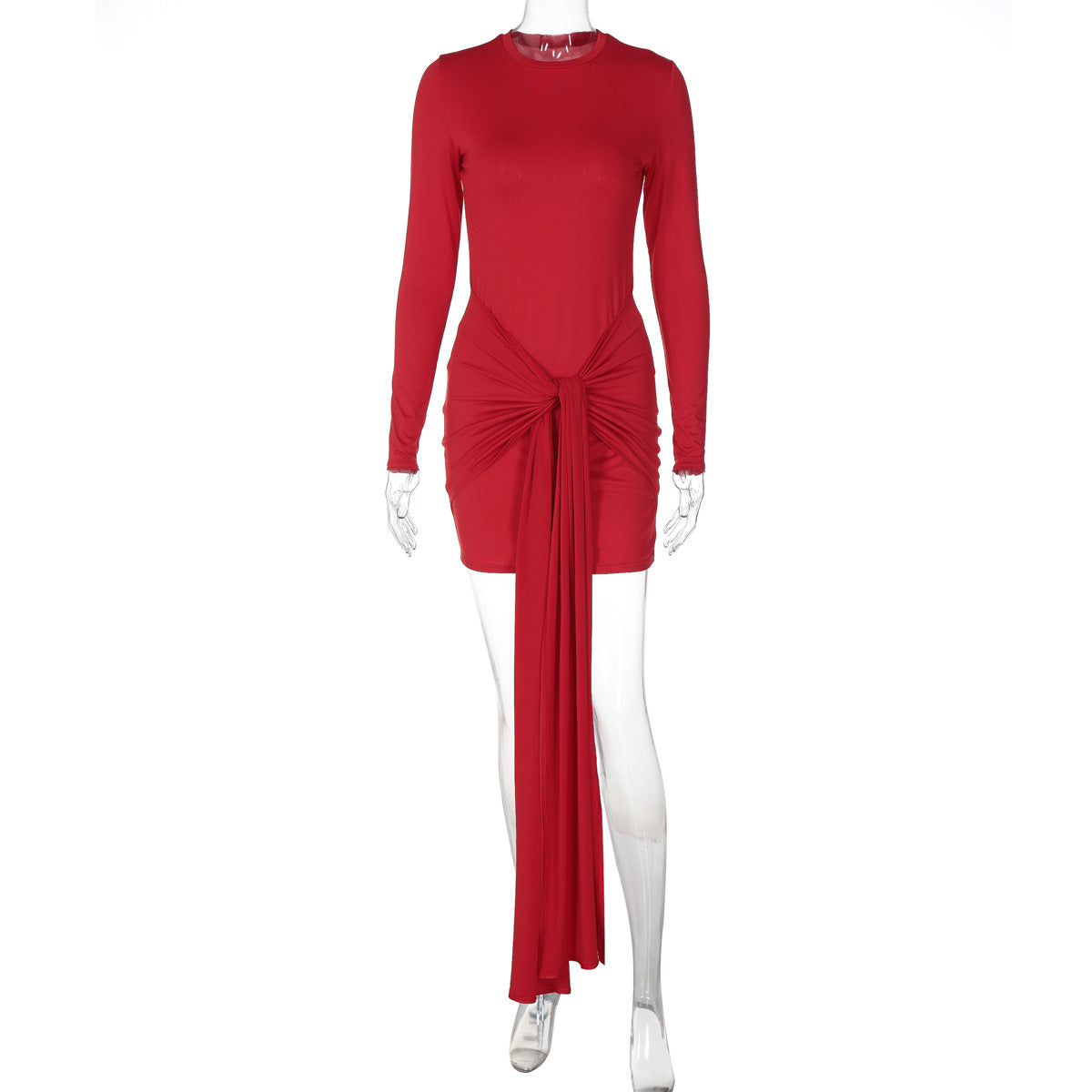 Women Clothing Autumn Long Sleeve round Neck Ribbon Slim Sheath Dress Bella Mia