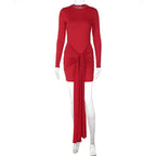 Women Clothing Autumn Long Sleeve round Neck Ribbon Slim Sheath Dress Bella Mia