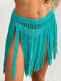 Women Lace up Skirt Women Clothing Beach Beach Cover Up Pure Hand Crocheting Tassel Skirt Overskirt Bella Mia