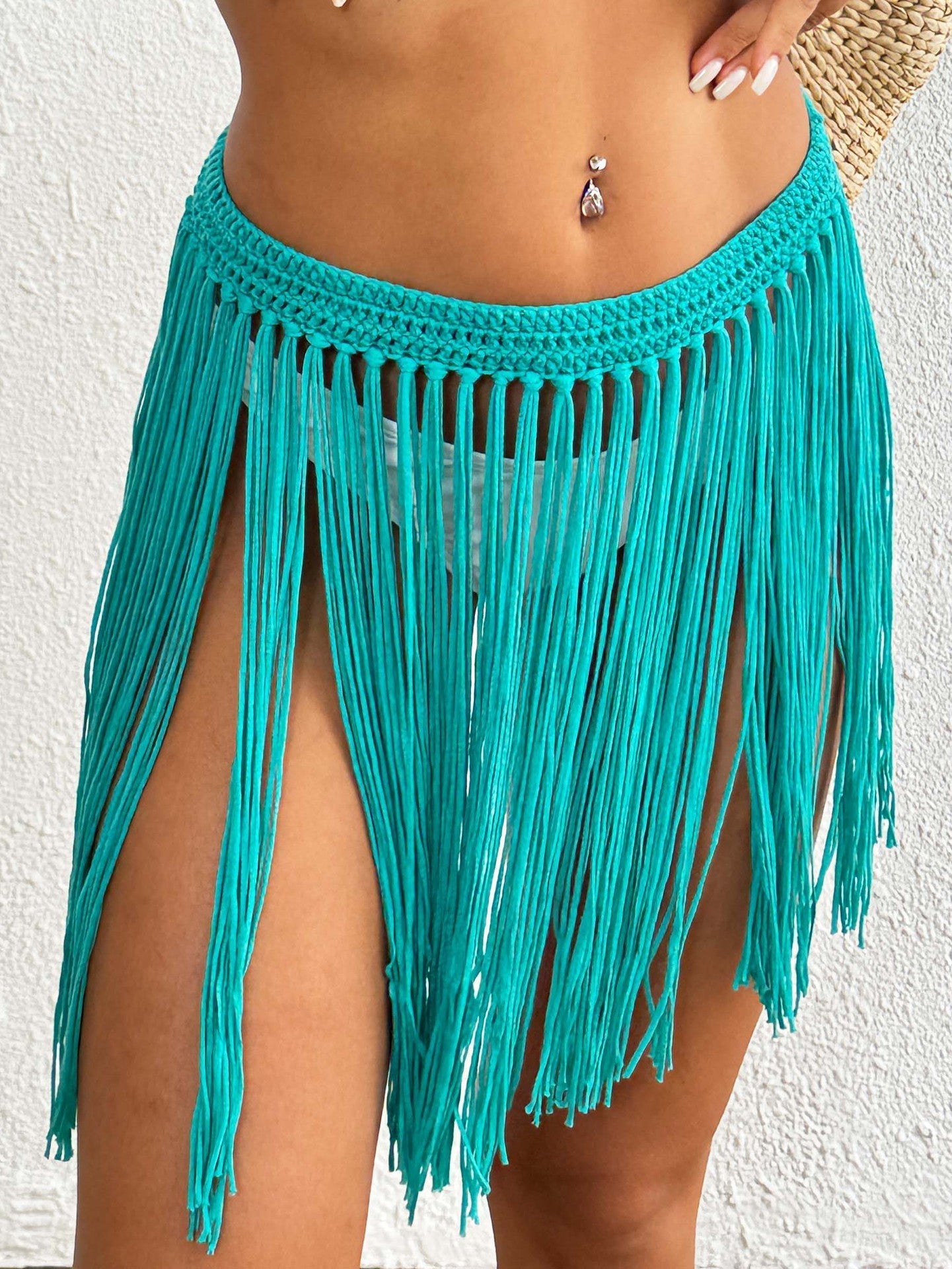 Women Lace up Skirt Women Clothing Beach Beach Cover Up Pure Hand Crocheting Tassel Skirt Overskirt Bella Mia