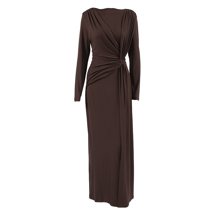 Autumn French Dress Maxi Dress Women Textured Waist Slimming Evening Dress Bella Mia