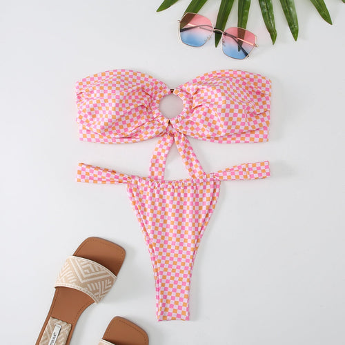 Bikini Sexy Lace up Tube Top Split Swimsuit Women High Elasticity Durable Bikini Bella Mia