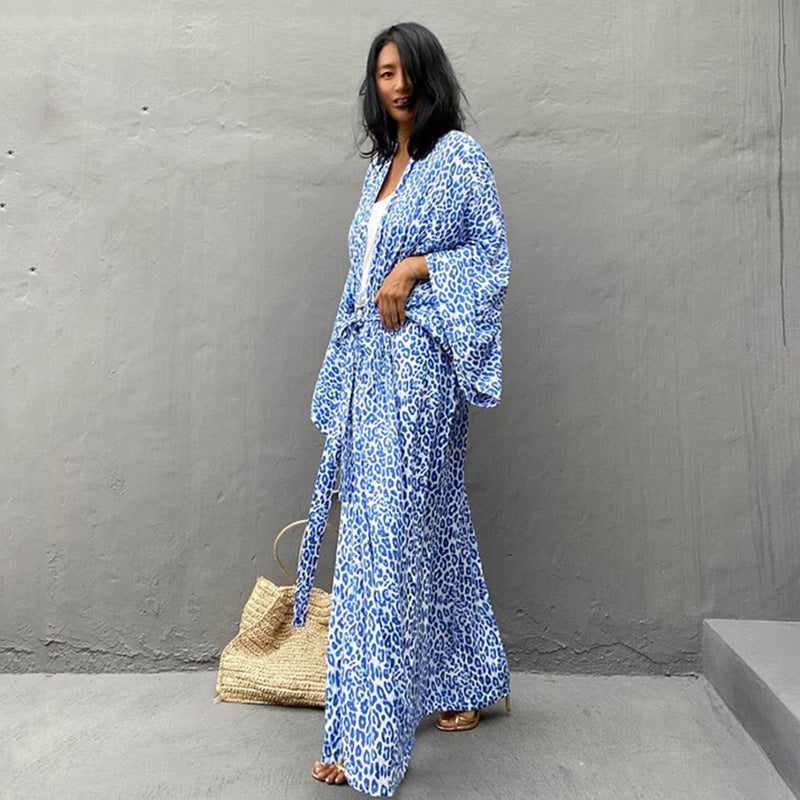 Leopard Print Long Cardigan Loose Beach Sun Protection Coat Beach Cover Up Swimsuit Outwear Women Bella Mia
