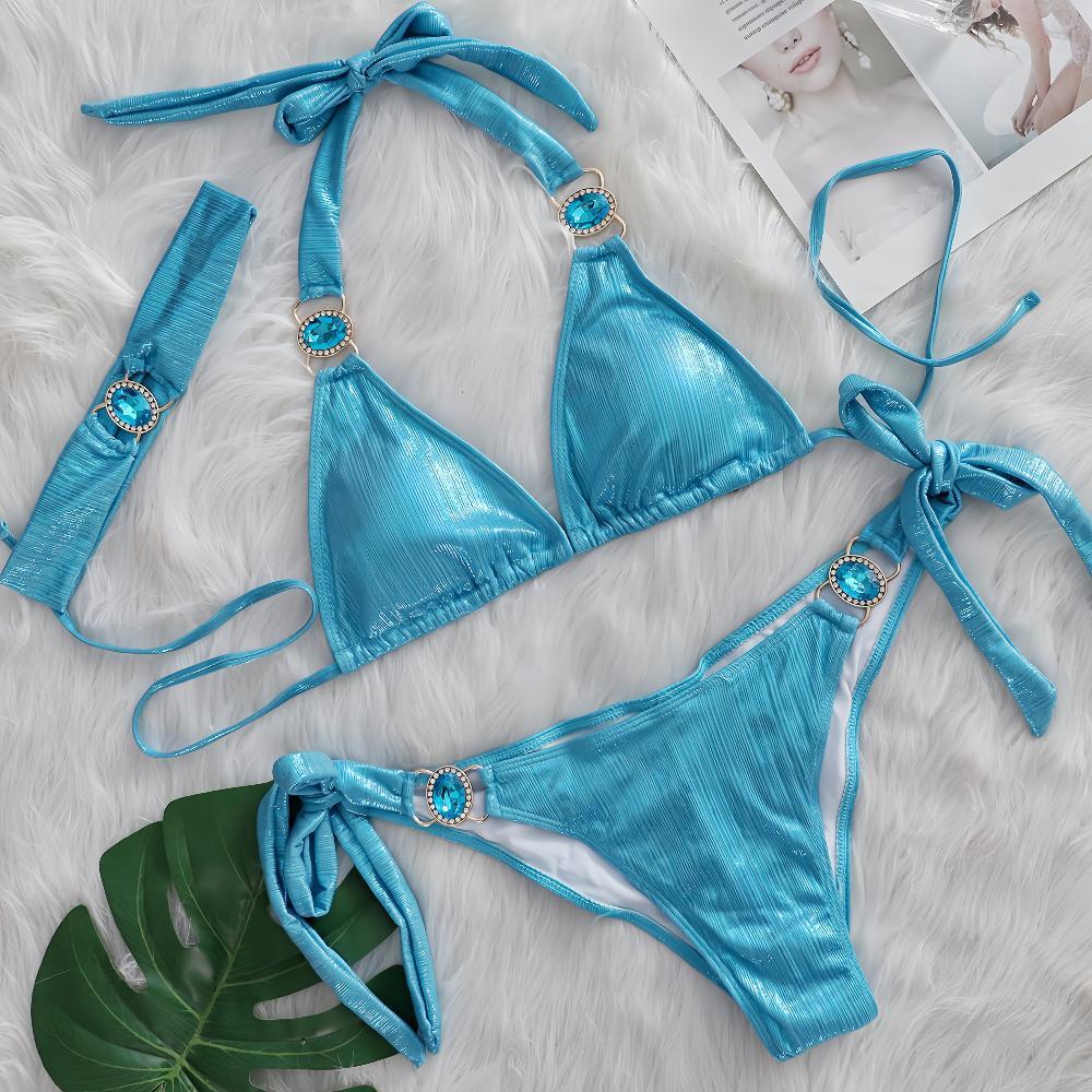 Sexy Bikini Crystal Diamond Three Piece Split Swimsuit Beach Shiny Women Swimsuit Bella Mia