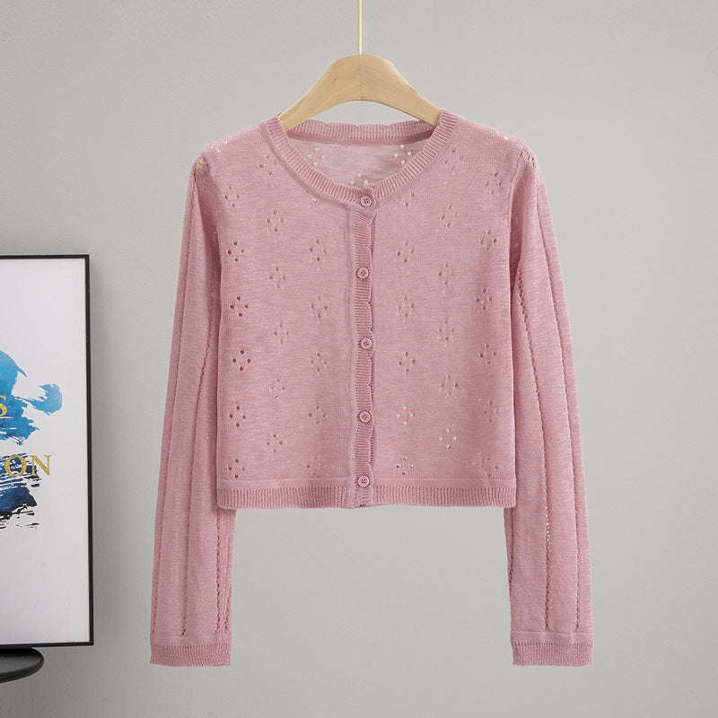 All Matching Hollow Out Cutout Sun Protection Short Knitted Cardigan Women Summer Figure Flattering Outerwear Top Bella Mia