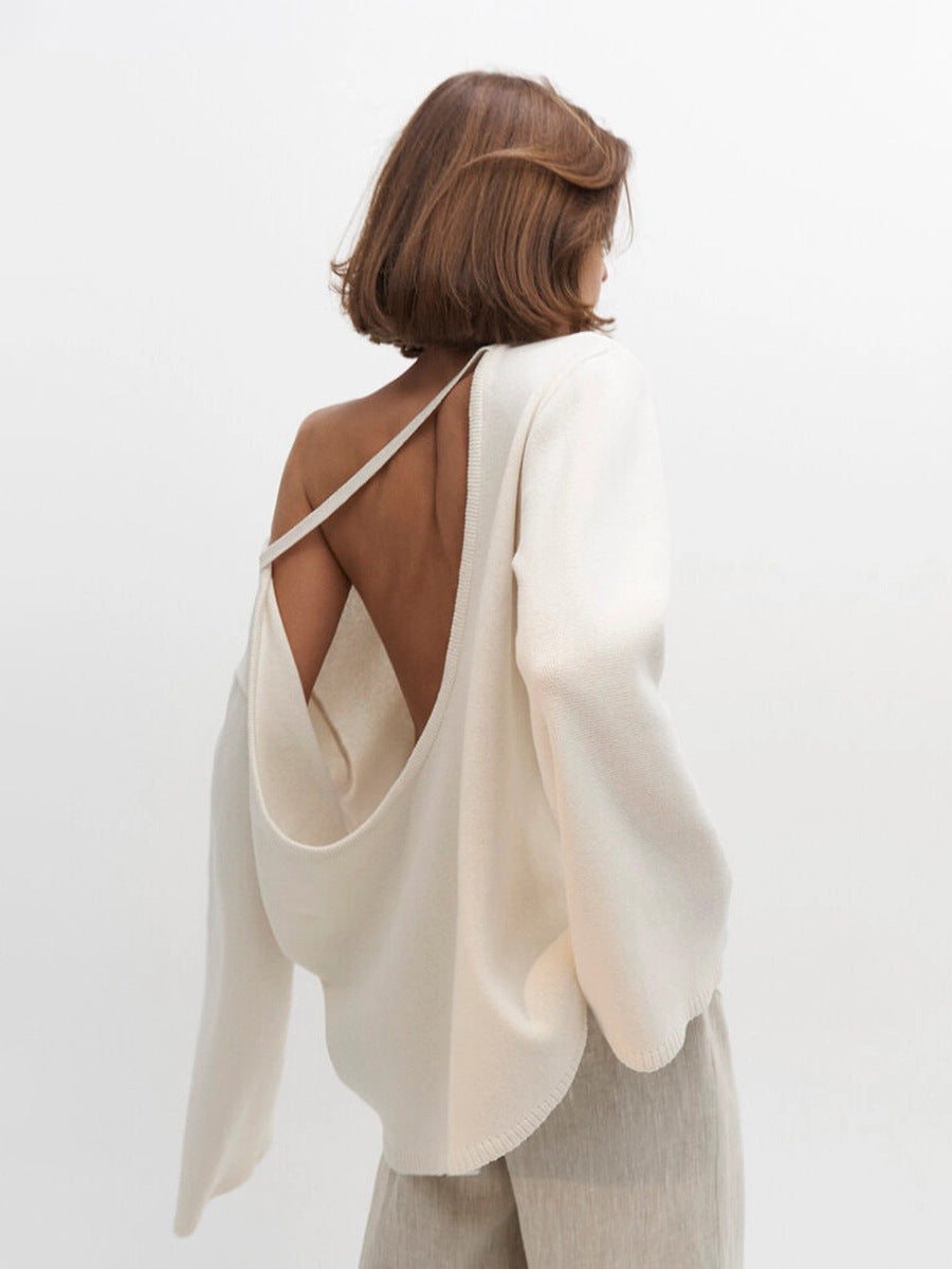 Cotton Pullover Autumn Winter Backless Sweater Loose Knitted Pullover Sweater for Women Bella Mia
