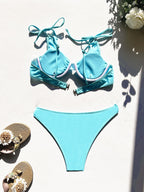 Bikini Underwire Swimsuit Sexy Swimwear Women Gathering Swimwear Solid Color Bikini Bella Mia