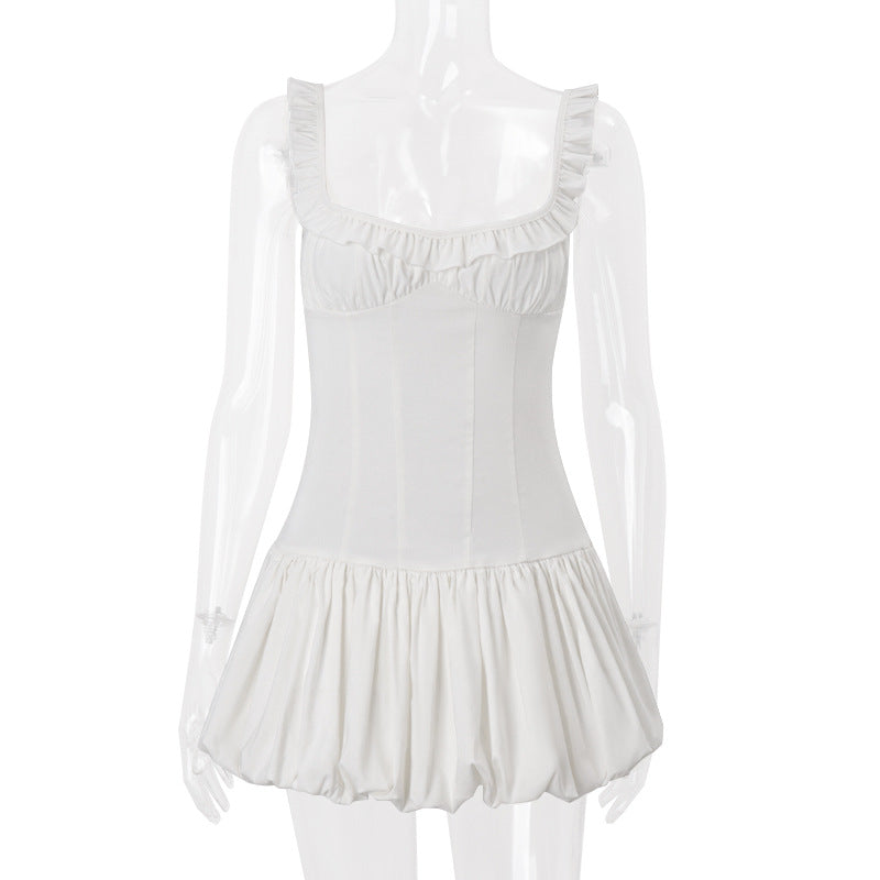 Women Clothing Summer Sexy High Sense Elegant Low Cut Pleated Tulle Tutu Dress Women Bella Mia