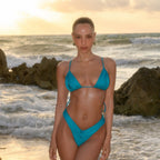 Sexy Solid Color Nylon Bikini Strap Pleated High Waist Split Swimsuit for Women Bella Mia