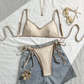 Texture Bikini Women Contrast Color Lace up Split Swimwear Swimsuit Bikini Bella Mia