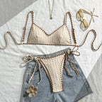Texture Bikini Women Contrast Color Lace up Split Swimwear Swimsuit Bikini Bella Mia