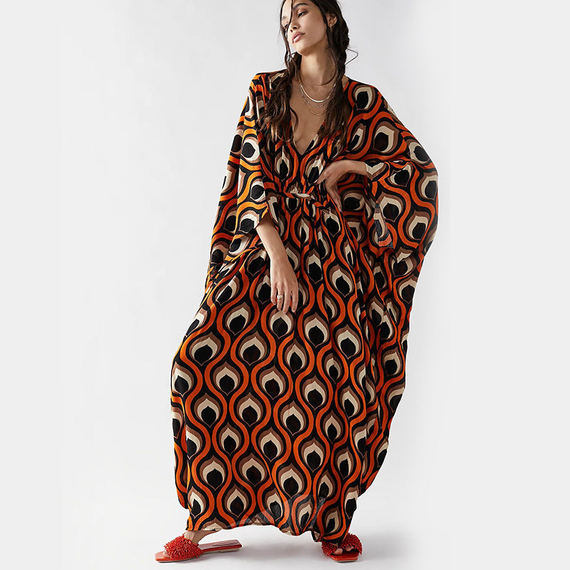 Summer Beach Dress Women Casual Vacation Printed Pullover Bikini Swimsuit Blouse Sun Protection Clothing Bella Mia