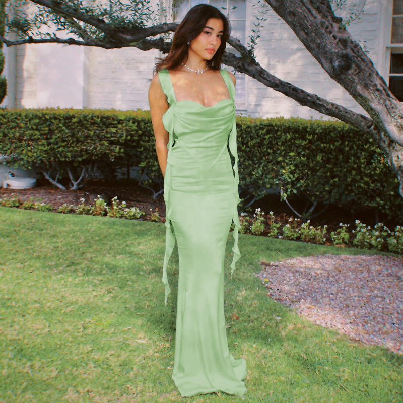 Summer Internet Celebrity Same Lace Strap Backless Dress Fashionable Ruffled Ribbon Dress Bella Mia