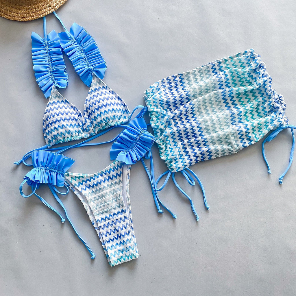Three Piece Set Bikini Bikini Pleated Side Split Women Swimsuit Bella Mia