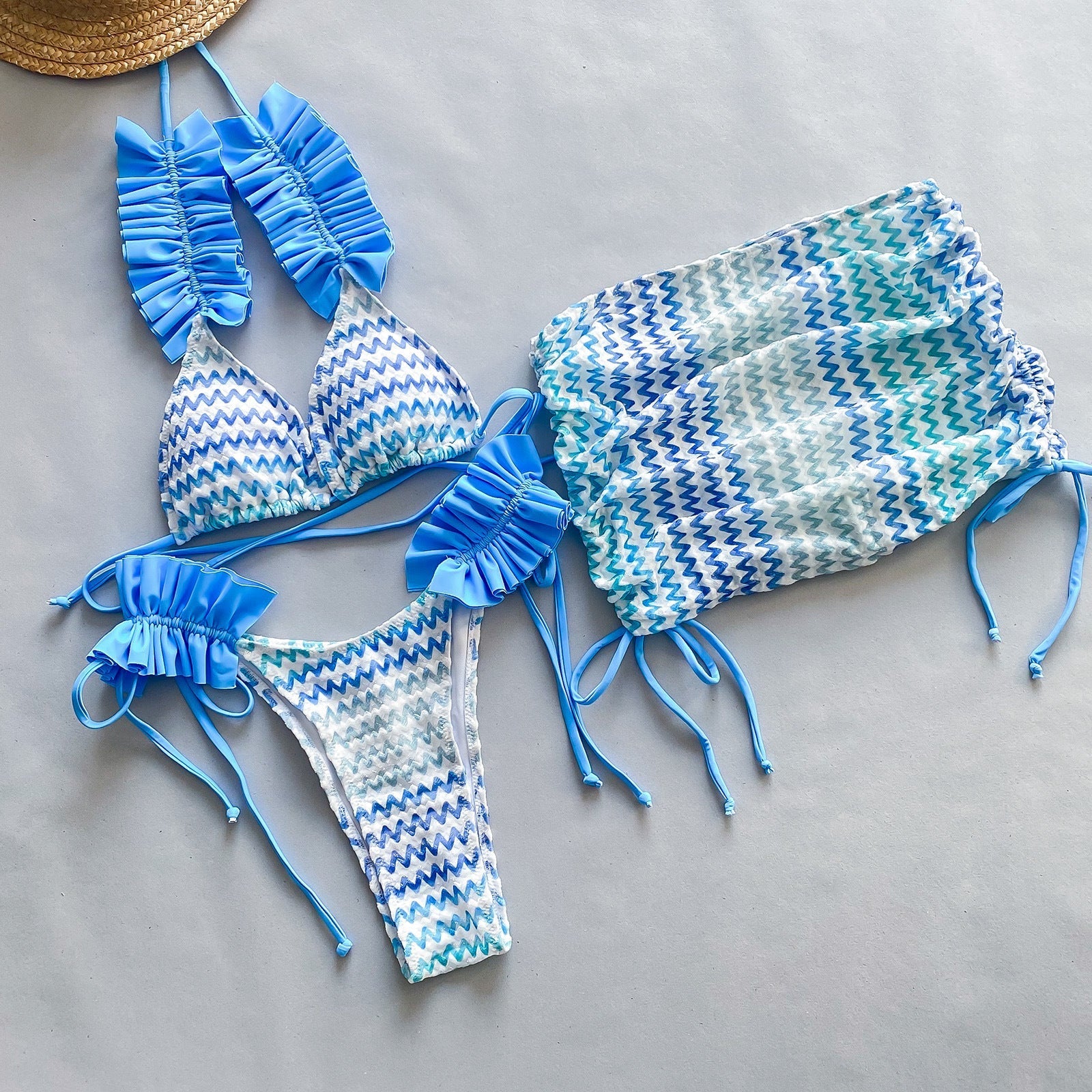 Three Piece Set Bikini Bikini Pleated Side Split Women Swimsuit Bella Mia