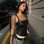 Women Summer Solid Color Coated Shoulder Strap Sexy U Collar Cropped Exposed Vest for Women Bella Mia