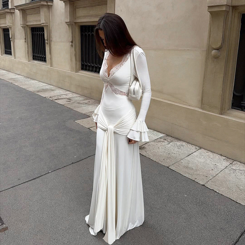 Spring Women Elegant Dress Elegant Design Sexy Lace Stitching Slim Fit Maxi Dress Bella Mia