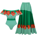 Swimsuit Green Striped Floral Stitching Swimsuit Women Tube Top Swimsuit Bella Mia