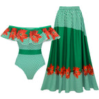 Swimsuit Green Striped Floral Stitching Swimsuit Women Tube Top Swimsuit Bella Mia