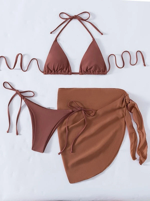 Solid Color Triangle Cup Bandage Sexy Bikini Three Piece Swimsuit Bella Mia