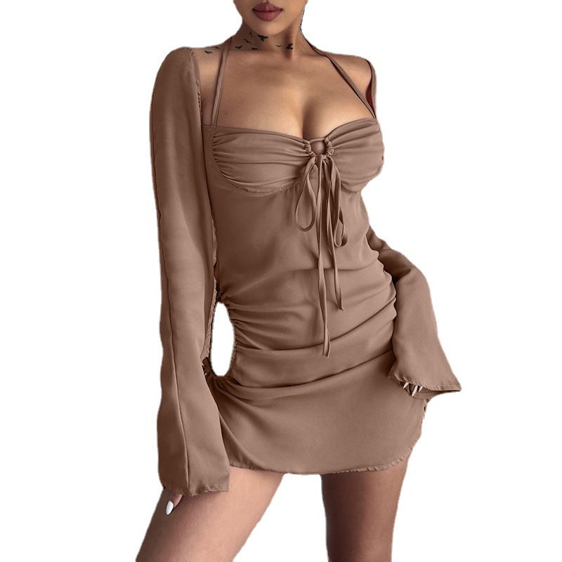 Lace-up Sexy Women Spring Summer New Solid Color Hollow-out Halter Tube Top Dress for Women Bella Mia