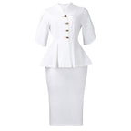 Women Clothing Short Sleeve Elegant Ruffled Hip Split Solid Color Set Bella Mia