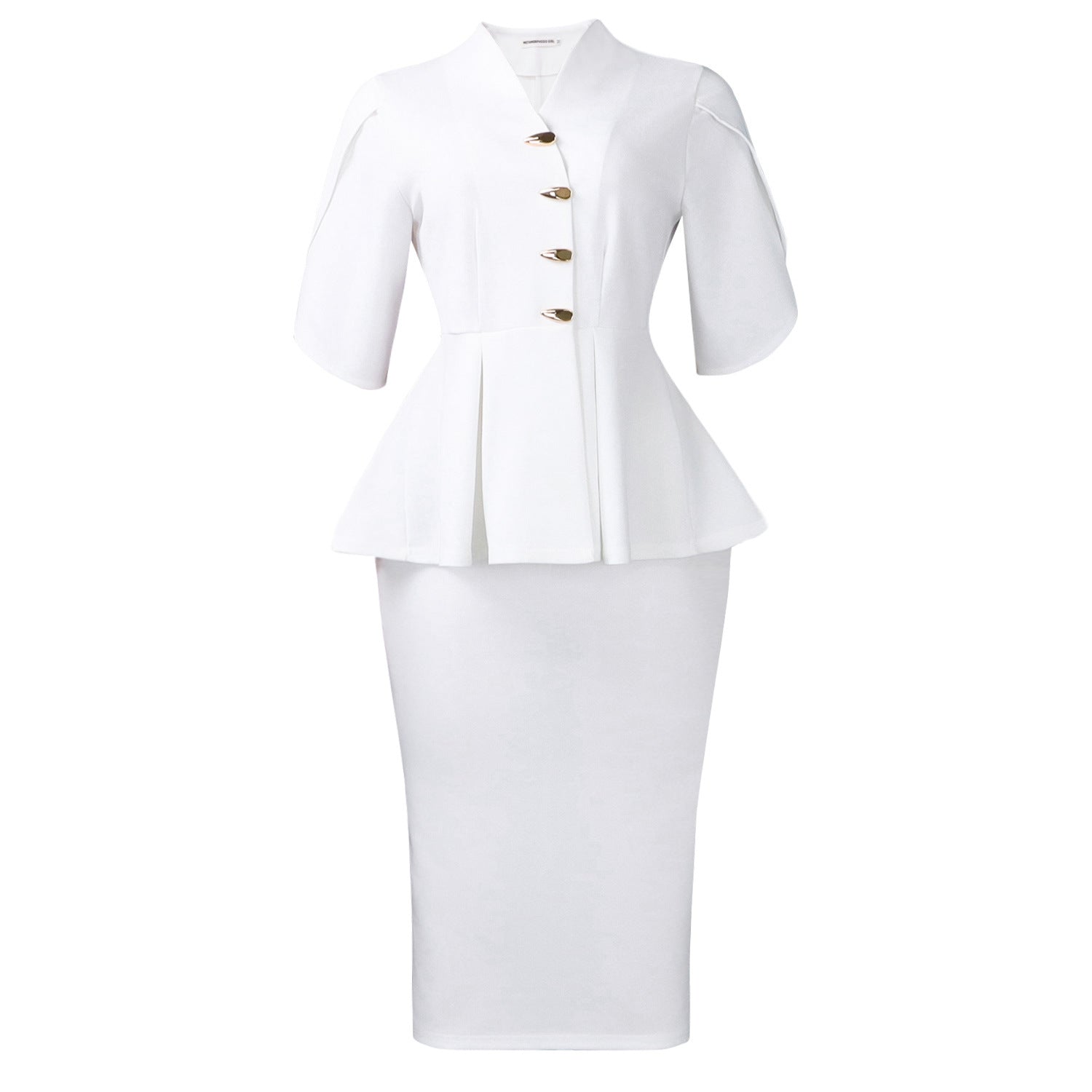 Women Clothing Short Sleeve Elegant Ruffled Hip Split Solid Color Set Bella Mia