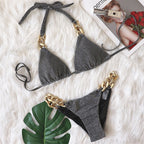 Bikini Golden Diamond Chain Split Swimsuit Sexy Special Fabric Women Swimwear textured Bella Mia