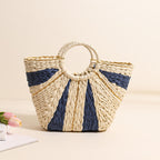 Golden Silk Thread Portable Straw Weaved Bag Large Capacity Tote Vegetable Basket Bag Vacation Beach Bag Hand Carrying Woven Bag Bella Mia