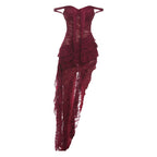 Women Clothing Summer Lace Sexy Slim Fit Tied Hollow Out Cutout out See through Irregular Asymmetric Tube Top Dress Bella Mia