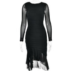 Autumn Sexy Trend Round Neck Slim Fit Long Sleeved Mesh Stitched Backless Sheath Dress Bella Mia