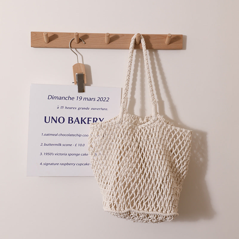 Simple Korean Cotton Woven Bag Large Capacity Mesh Shoulder Straw Bag Handmade Niche Women Bag Casual Vacation Beach Bag Bella Mia