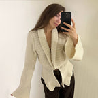 Autumn Winter Women Clothing Deep V Plunge neck Sexy Hollow Out Cutout Loose Sweater Cardigan Coat Bella Mia