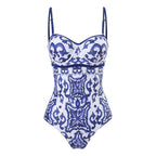 One Piece Swimsuit Women Skinny Slimming Vintage Printed Chiffon Dress with Steel Bracket Hard Bag Swimsuit Bella Mia