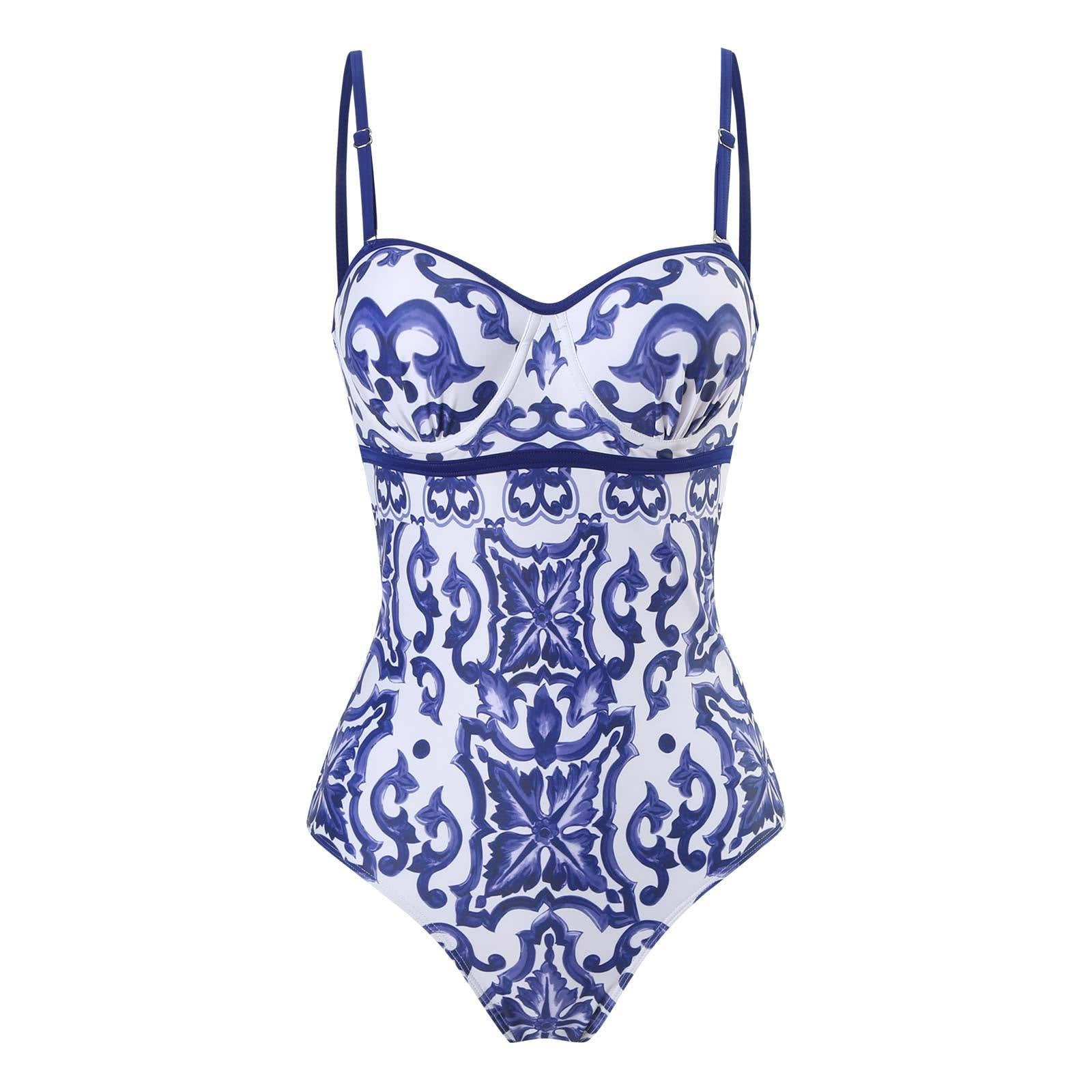 One Piece Swimsuit Women Skinny Slimming Vintage Printed Chiffon Dress with Steel Bracket Hard Bag Swimsuit Bella Mia