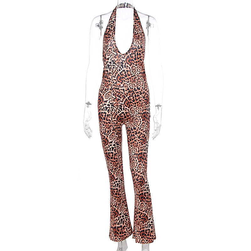 Women Clothing Spring Summer Sexy Leopard Print Tight Halter Backless Hip Lifting Jumpsuit Bella Mia