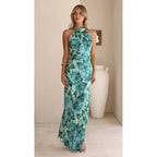 Spring Summer Floral Digital Printing Sweet Halter Mid Length Dress Bella Mia