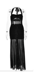 Women Clothing Solid Color Dress Sexy Halter Sleeveless Lace up Backless Dress Trendy Bella Mia