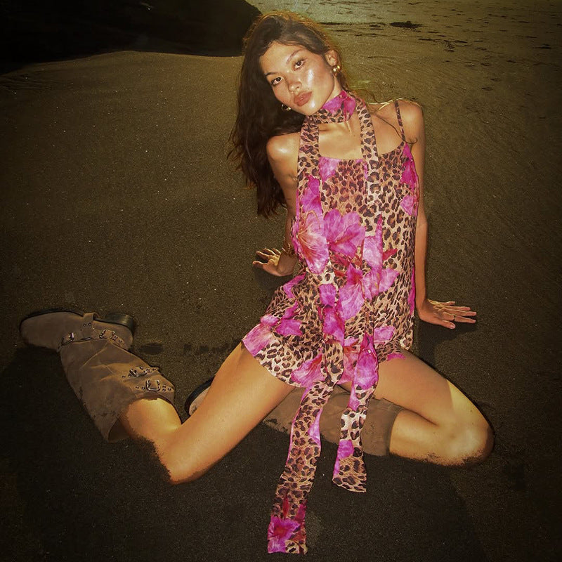 Summer Women Sexy Waist Trimming Suspender Leopard Print Dress Women Bella Mia