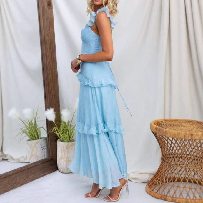 Summer Women Clothing Solid Color Elegant Graceful Ruffled Dress Bella Mia
