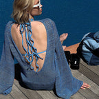 Knitted Loose Bat Sleeve Sexy Backless Beach Bikini Cutout Blouse Dress Women Crochet hook Bella Mia