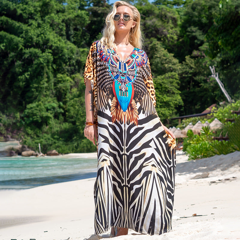 Printed Robe Seaside Holiday Sun Protection Shirt Beach Dress Bikini Swimsuit Blouse Outer Wear Bella Mia