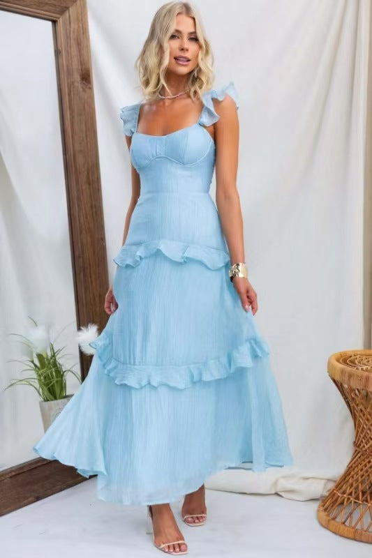 Summer Women Clothing Solid Color Elegant Graceful Ruffled Dress Bella Mia