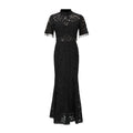 French Sneaky Design Light Luxury Dress Autumn Stand Collar Short Sleeve Lace Hollow Out Cutout Sheath Dress for Women Bella Mia