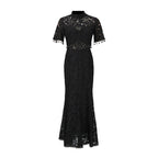 French Sneaky Design Light Luxury Dress Autumn Stand Collar Short Sleeve Lace Hollow Out Cutout Sheath Dress for Women Bella Mia
