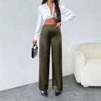 Women Clothing Autumn Satin Casual Pants Loose Black Satin Wide Leg Pants Bella Mia